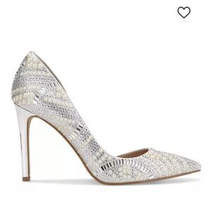 New INC Kenjay d’Orsay pump heel pearl silver bling bride bridal 9